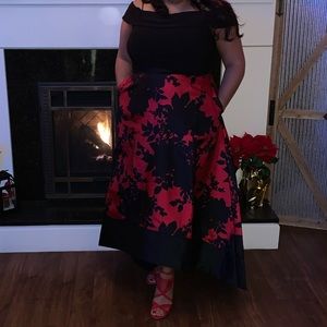 Beautiful Black and Red High Low Dress, Pockets!